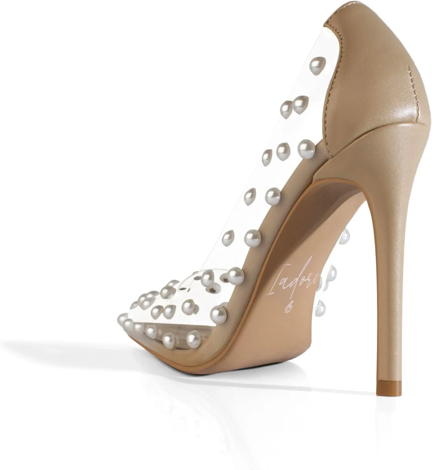 iadore Women's Pumps,11cm Pointed Toe Women High Heel Shoes Fashion Pearl Studded PVC Clear Heels Party Dress Pump Shoes