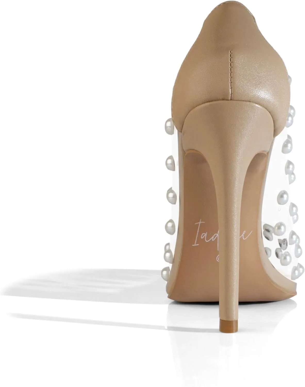 iadore Women's Pumps,11cm Pointed Toe Women High Heel Shoes Fashion Pearl Studded PVC Clear Heels Party Dress Pump Shoes