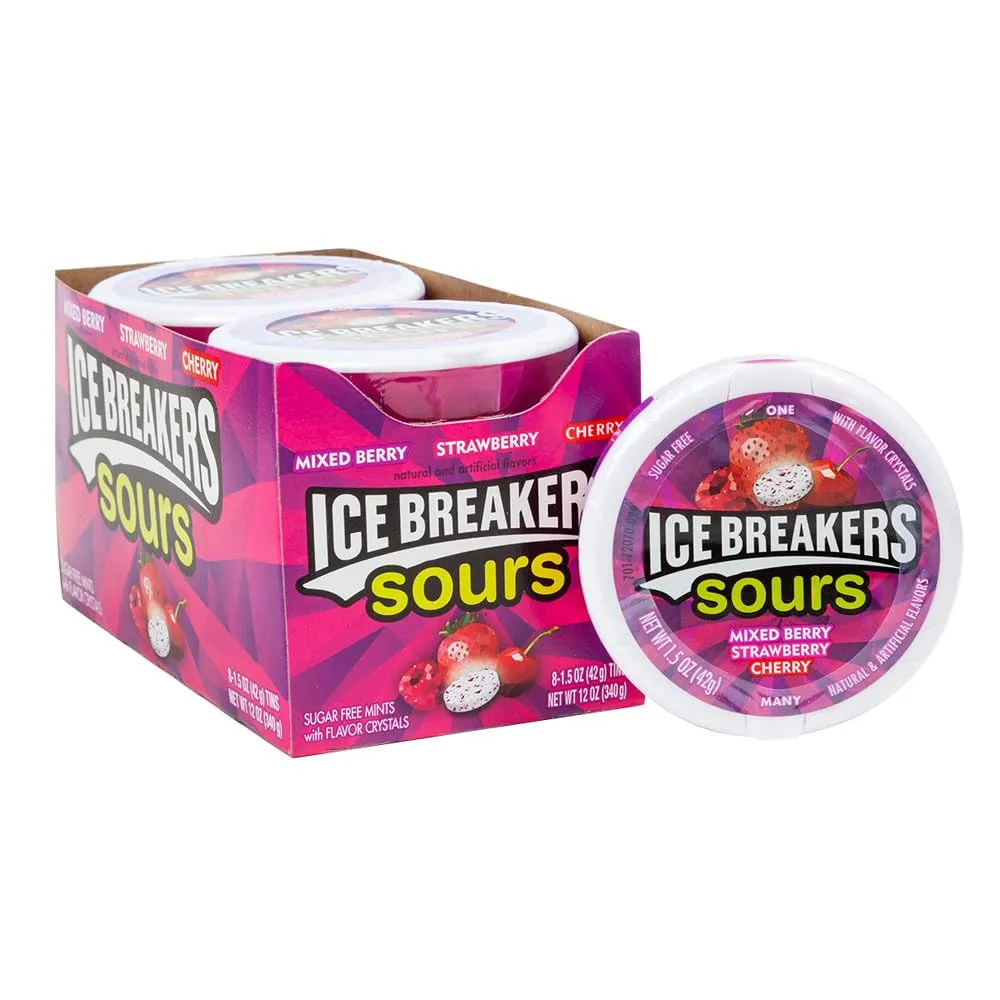 Ice Breakers Sours Mix Berry/Strawberry/Cherry Cans, 8 Count (MINTS - Misc.)