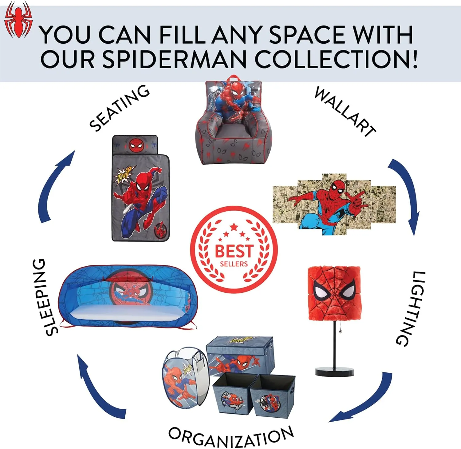 Idea Nuova Marvel Spiderman Plush Shade Stick Table Lamp, Red
