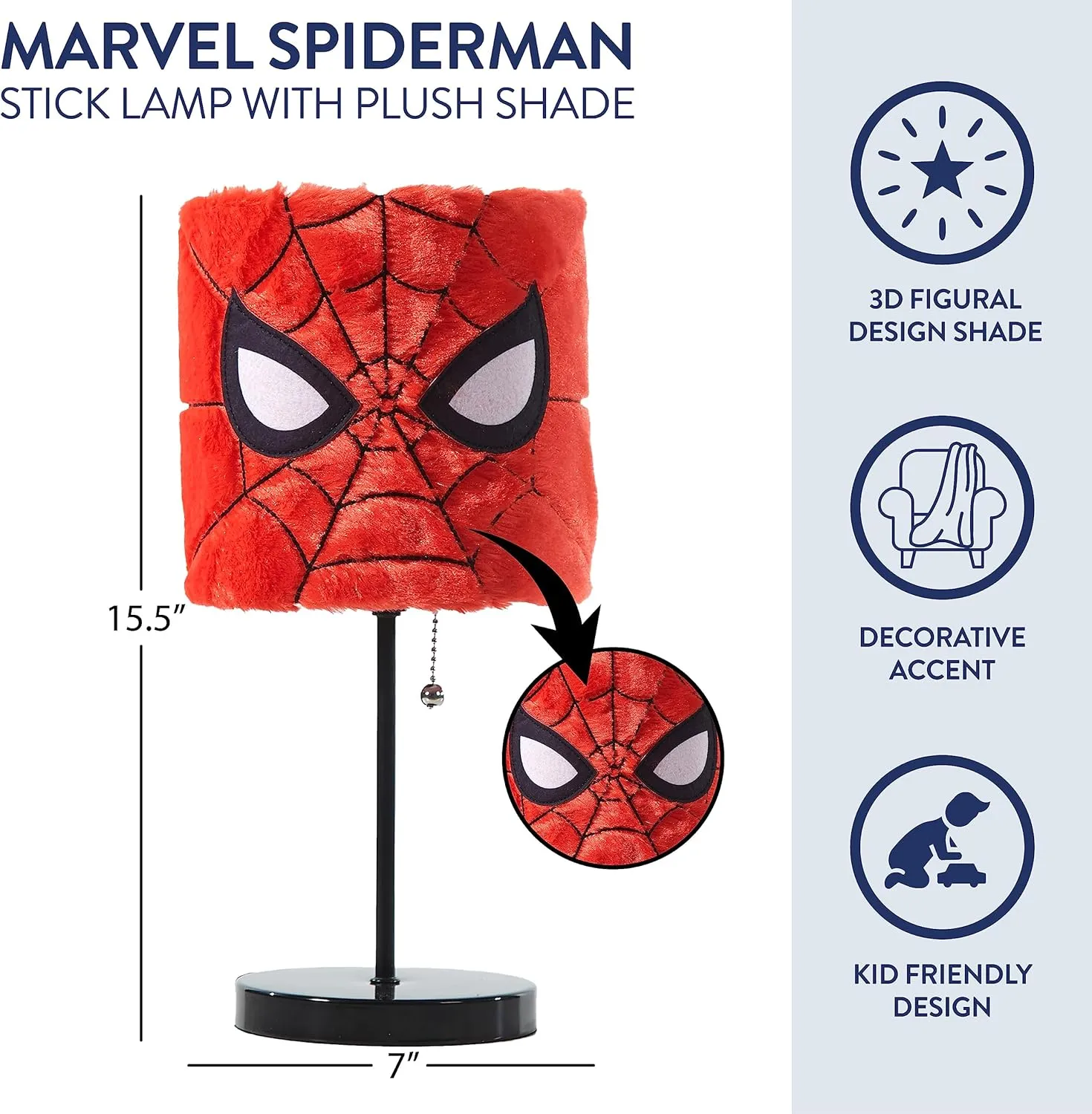 Idea Nuova Marvel Spiderman Plush Shade Stick Table Lamp, Red