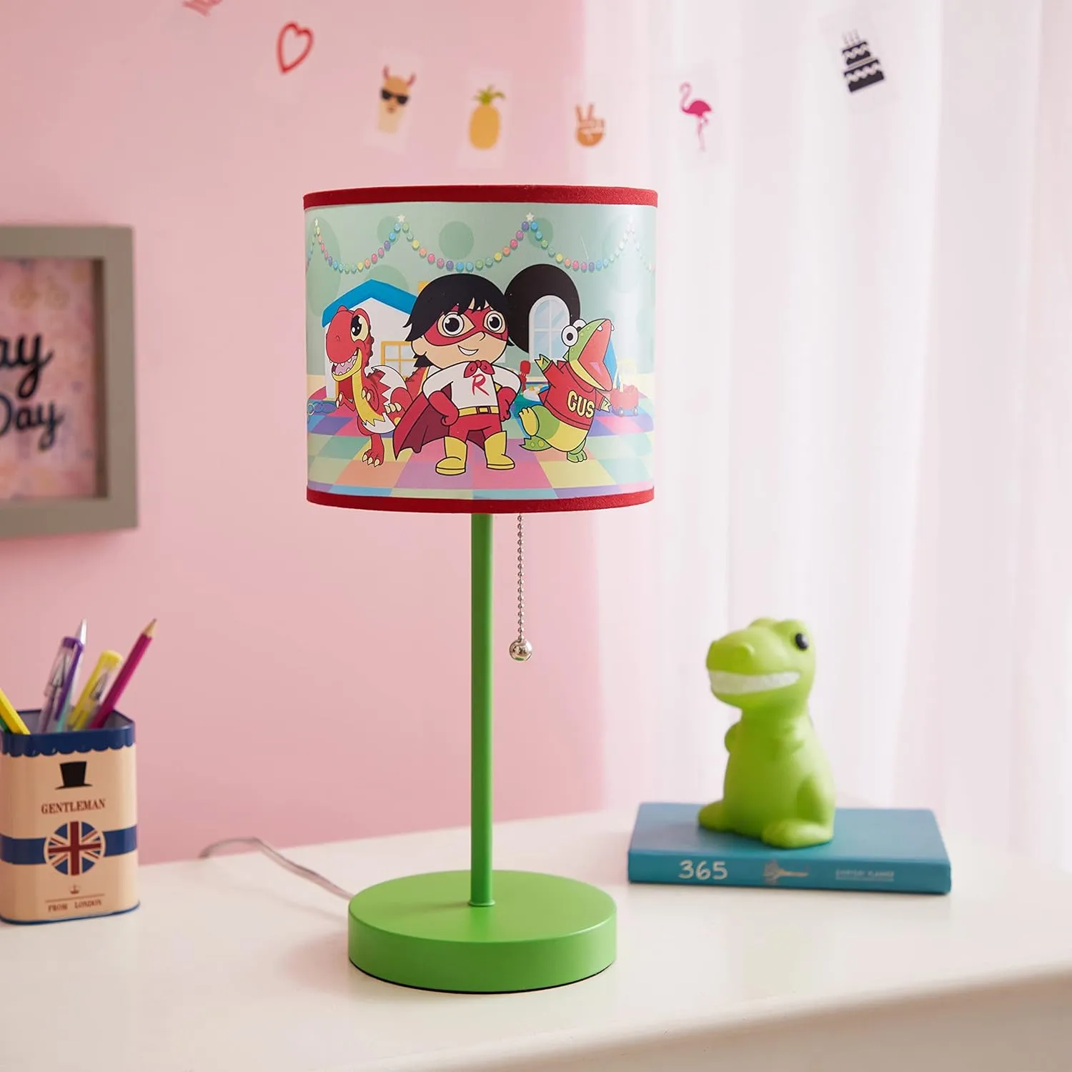 Idea Nuova Ryan's World Stick Table Kids Lamp with Pull Chain Themed Printed Decorative Shade