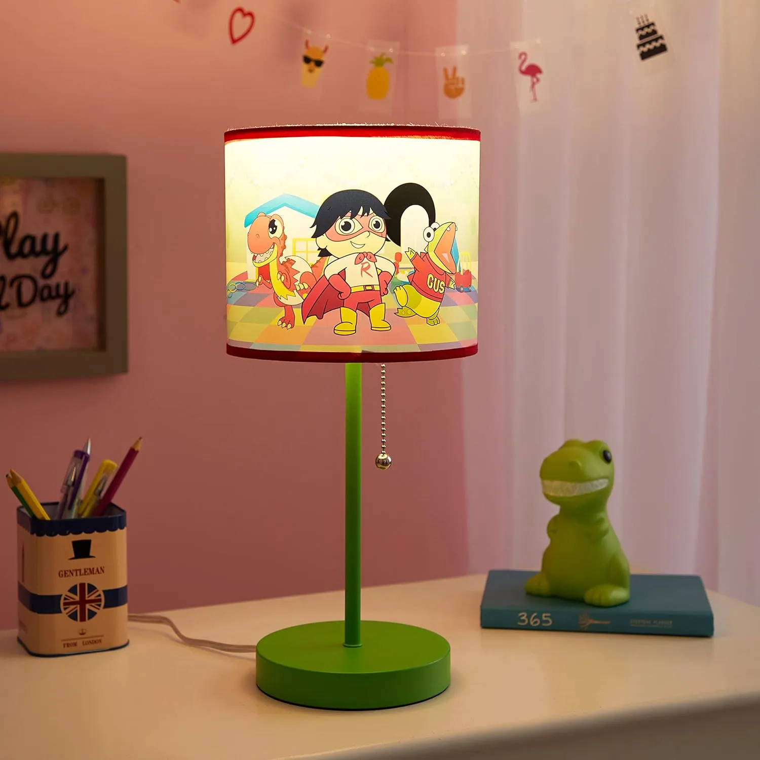 Idea Nuova Ryan's World Stick Table Kids Lamp with Pull Chain Themed Printed Decorative Shade