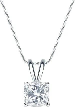 IGI Certified 14k White Gold 4-Prong Basket Cushion-Cut Diamond Solitaire Pendant (3/4 cttw,G-H,VS2-SI1)