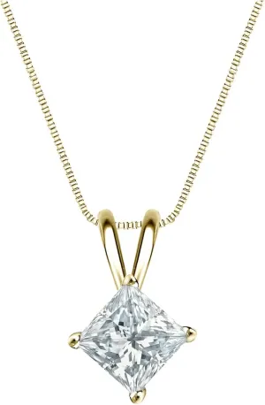 IGI Certified 14k Yellow Gold 4-Prong Basket Princess-Cut Diamond Pendant (3/4 cttw, G-H, SI1-SI2)
