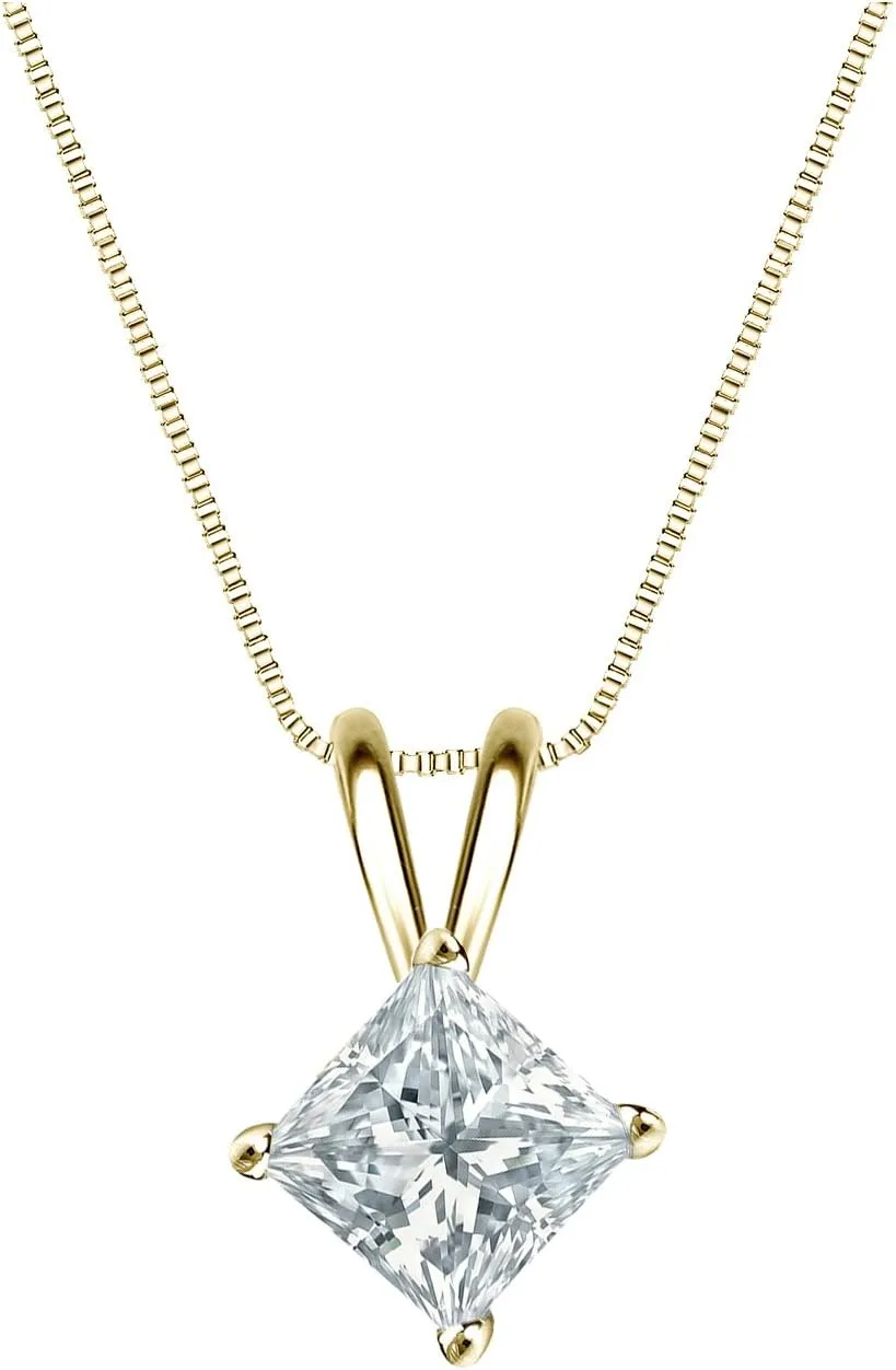 IGI Certified 14k Yellow Gold 4-Prong Basket Princess-Cut Diamond Pendant (3/4 cttw, G-H, SI1-SI2)