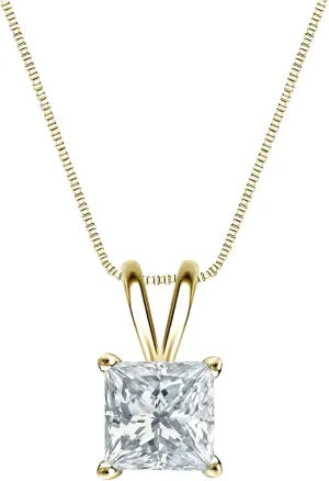 IGI Certified 14k Yellow Gold 4-Prong Basket Princess Diamond Solitaire Pendant (1 cttw,G-H,SI1-SI2)