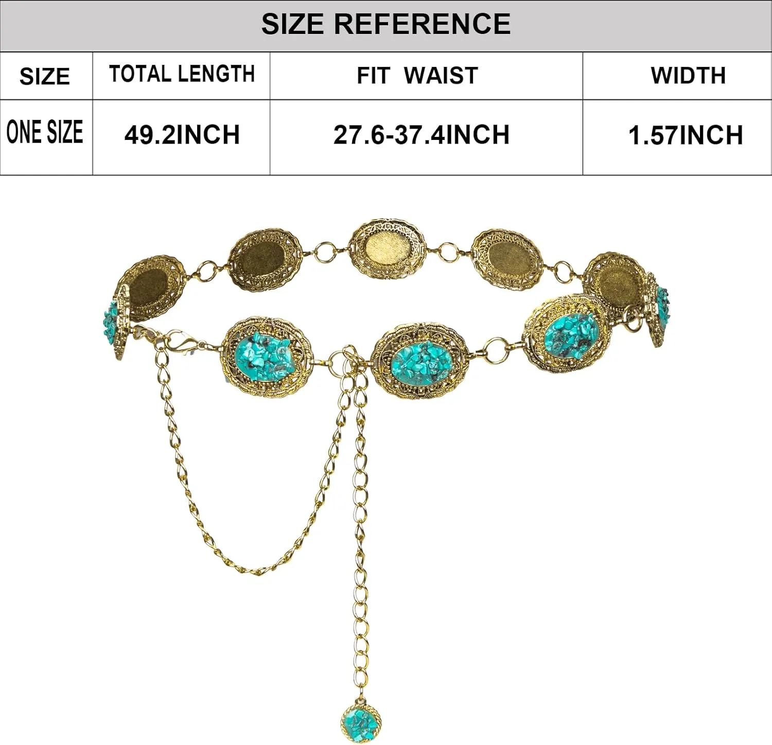 ILuvatar Waist Chain Women's Metal Dress With Sweater Gold Retro Turquoise Stone Punk Belt Concho Western Belts