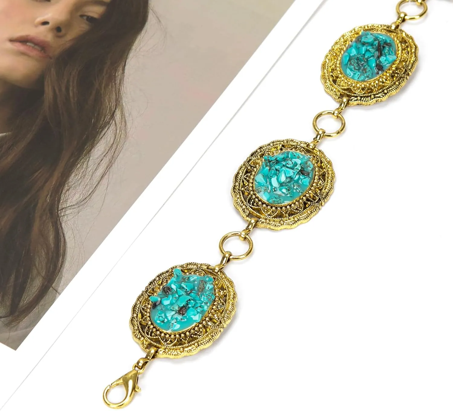 ILuvatar Waist Chain Women's Metal Dress With Sweater Gold Retro Turquoise Stone Punk Belt Concho Western Belts