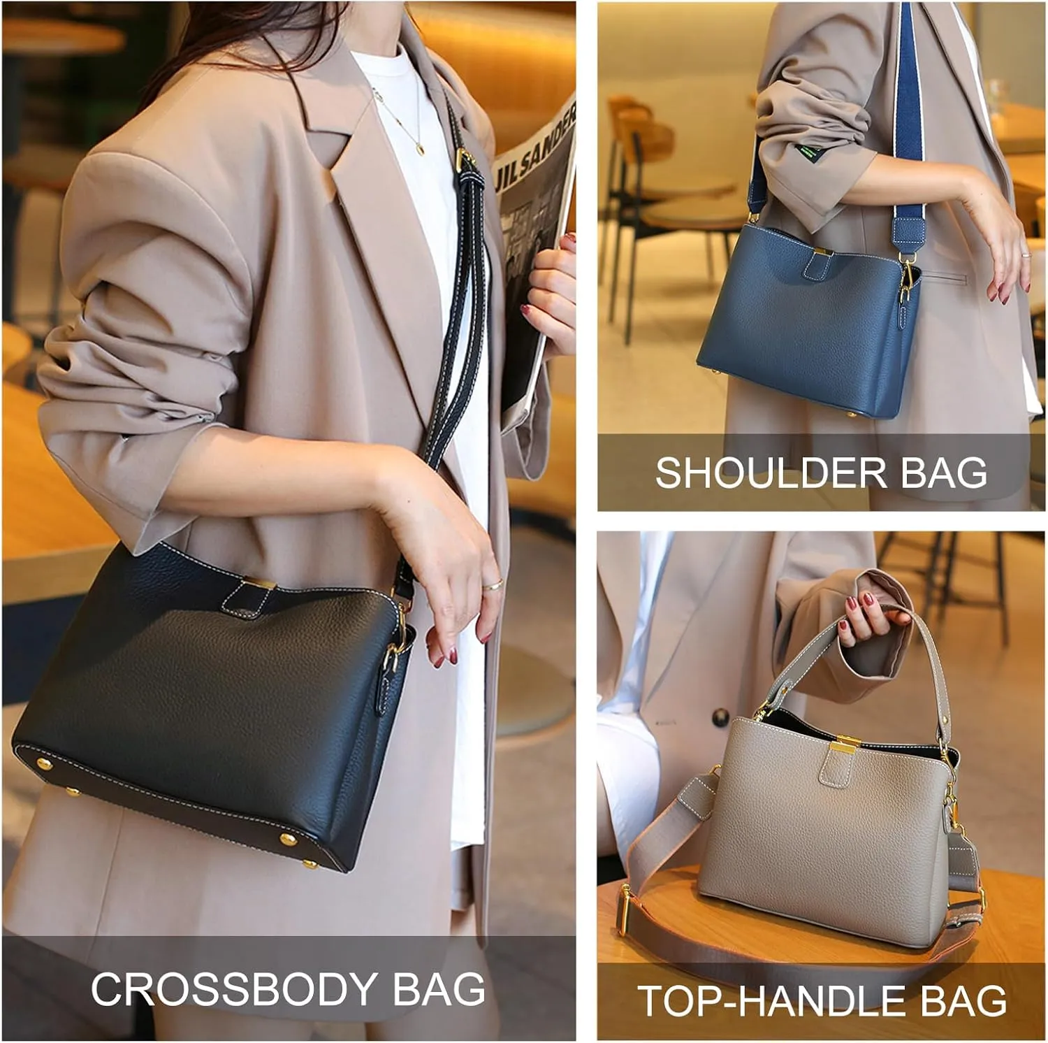 imeetu Crossbody Bags for Women Genuine Leather Shoulder Bag with Zipper Medium Size