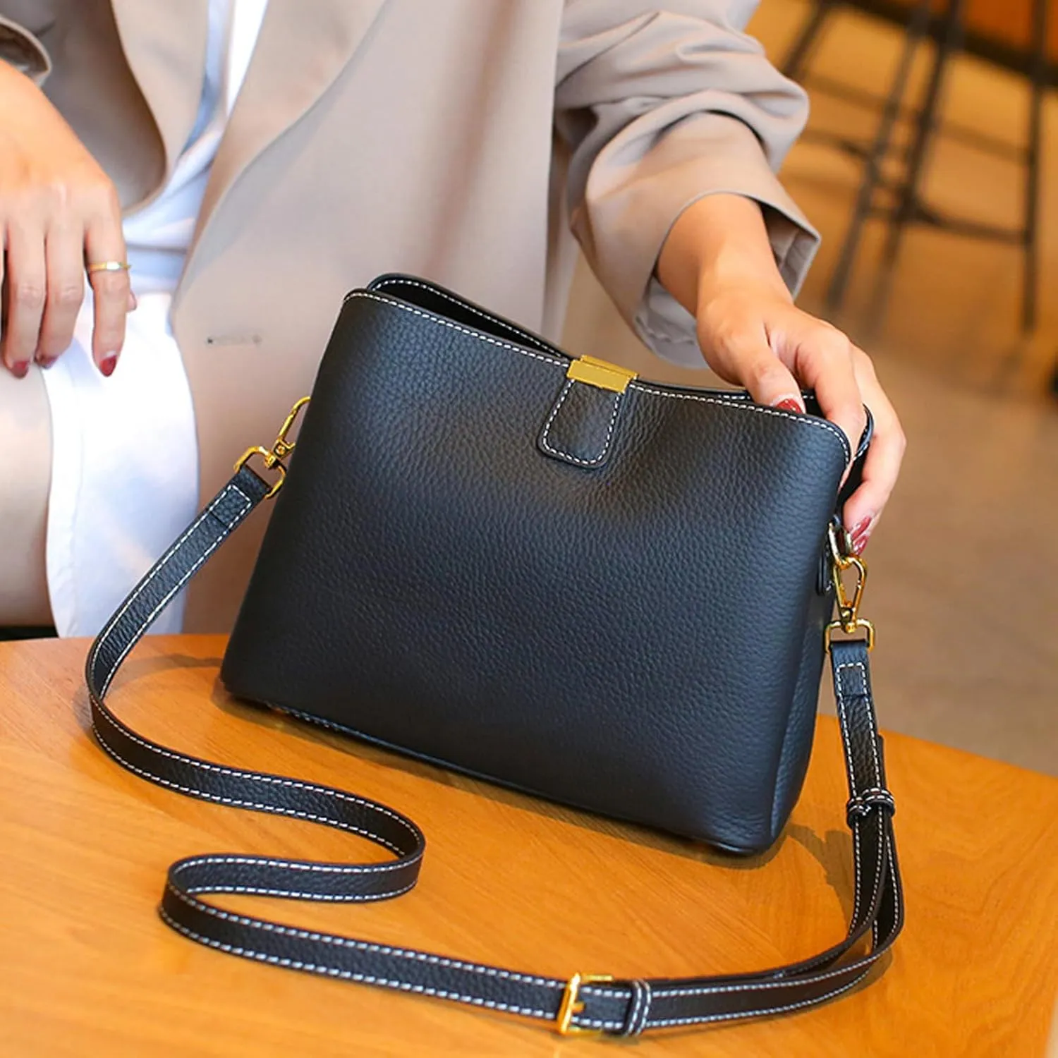 imeetu Crossbody Bags for Women Genuine Leather Shoulder Bag with Zipper Medium Size