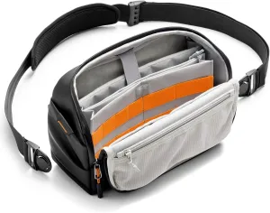 Inateck Sling Bag X-Modo, 135° Opening Design Electronics Organizer, Water-resistant Protective Storage Crossbody Bag for Men Women, Compatible with iPad Mini, Switch, Hard Drives, Headphones, Black