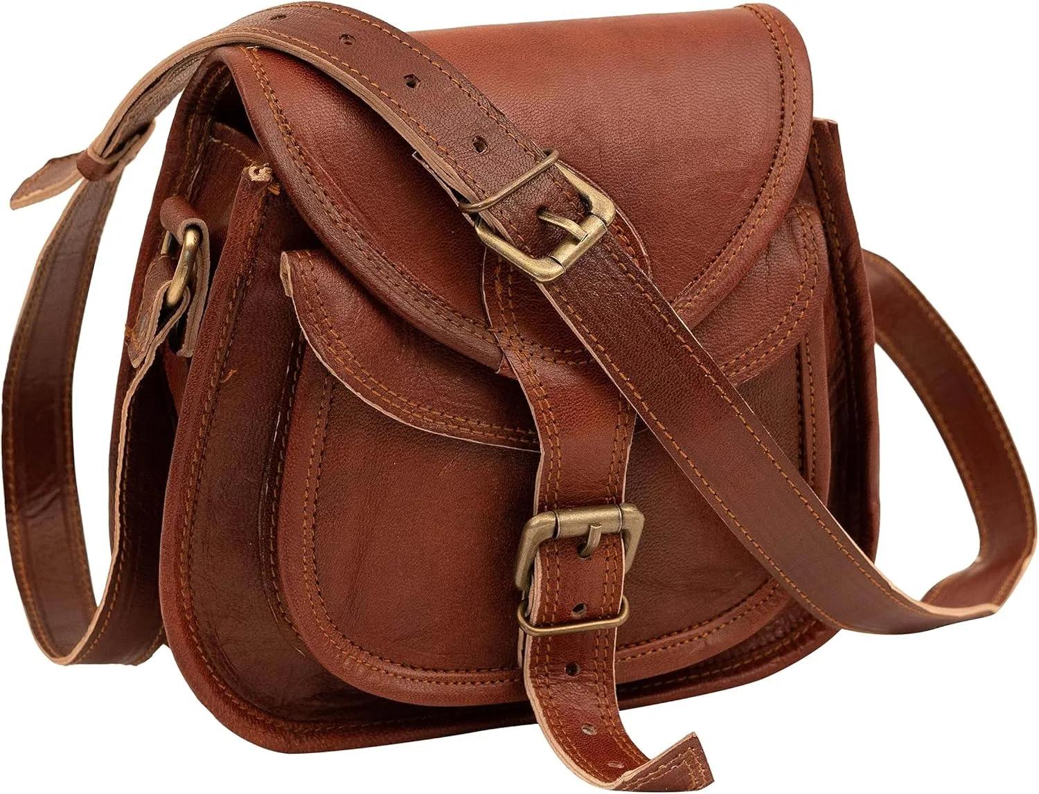 Indian Hando Art 9 inch Women Leather Cross-body Shoulder Bag Satchel Ladies Purse Genuine Multi Pocket Saddle Vintage Handmade Travel