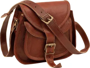 Indian Hando Art 9 inch Women Leather Cross-body Shoulder Bag Satchel Ladies Purse Genuine Multi Pocket Saddle Vintage Handmade Travel
