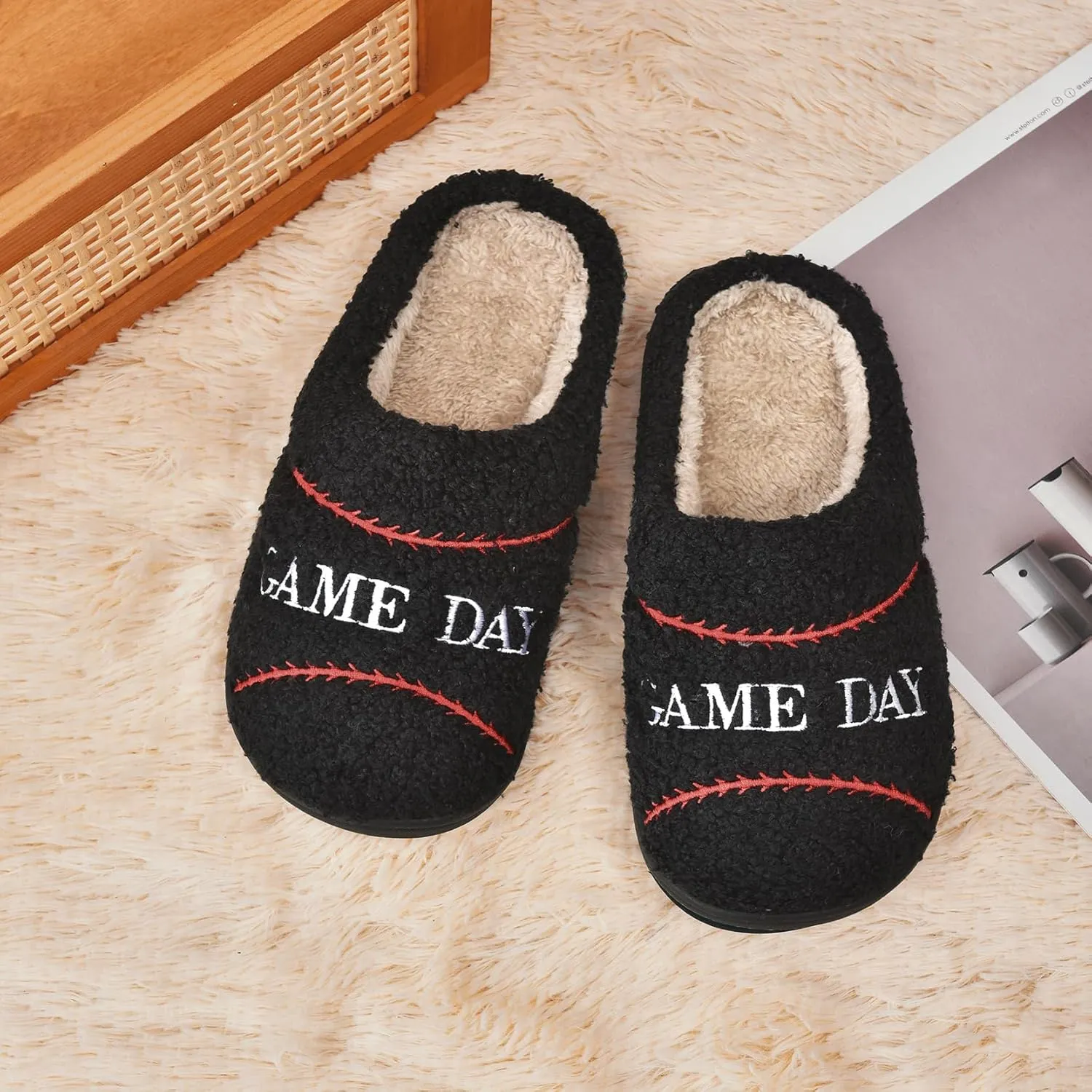 INMINPIN Kids Girls Boys Ball Sports Slippers Soft Curly House Shoes Memory Foam Non-Slip Indoor Outdoor Slippers for Sports Fan