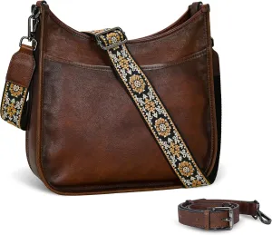 Iswee Crossbody Bags for Women Genuine Leather Purses Vintage Shoulder Handbags Travel Cross Body Bag with Boho Strap