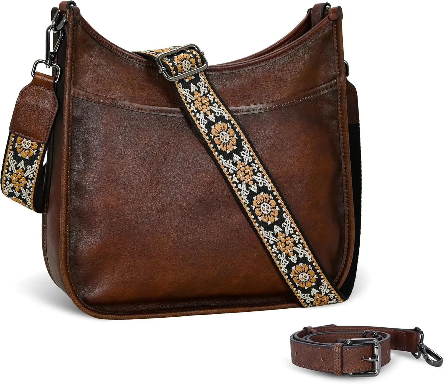 Iswee Crossbody Bags for Women Genuine Leather Purses Vintage Shoulder Handbags Travel Cross Body Bag with Boho Strap