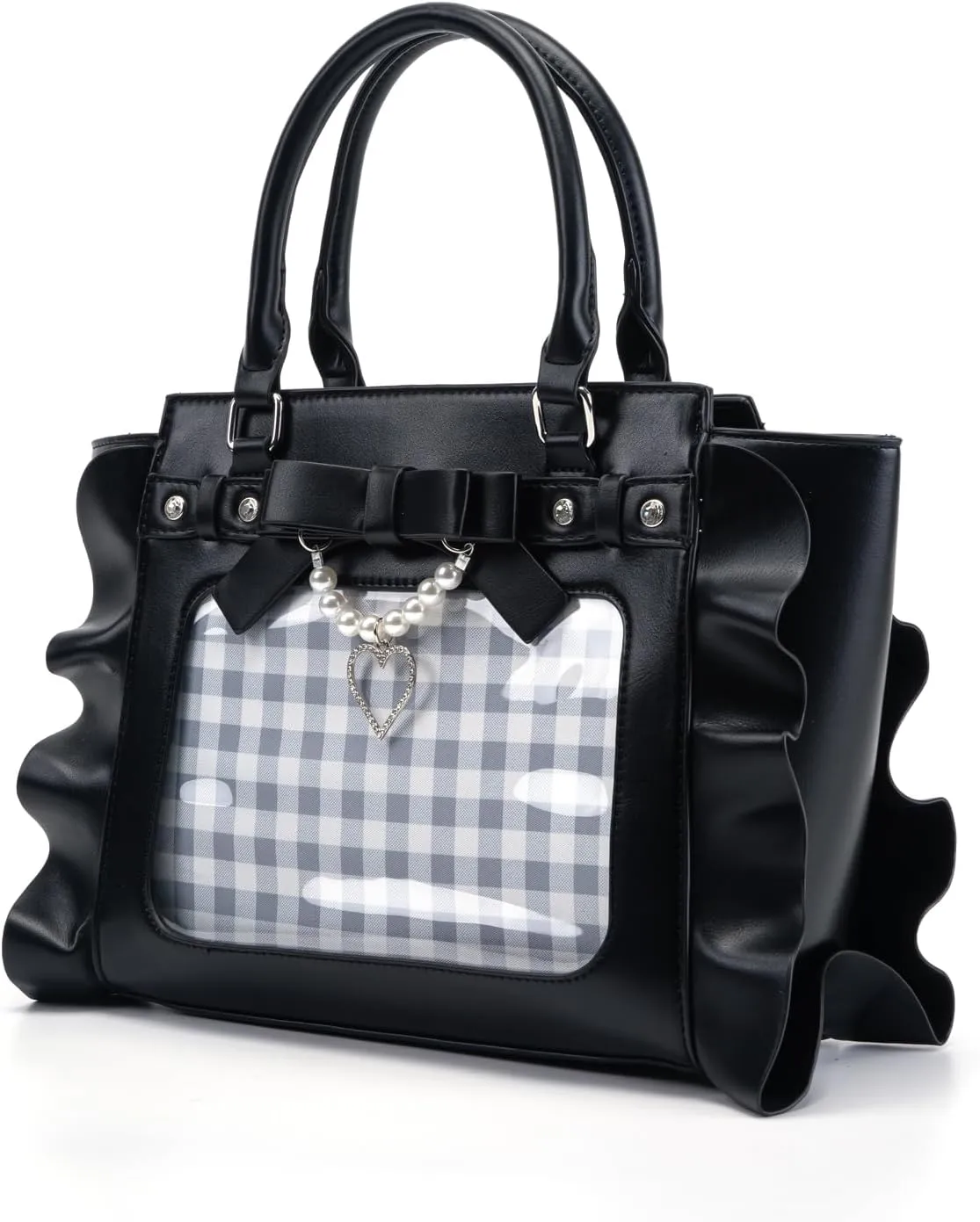 Ita Bag Pin Display Crossbody Bag Purse Aesthetic Handbag with Pearl Bow Ita Insert Display PU Leather Tote