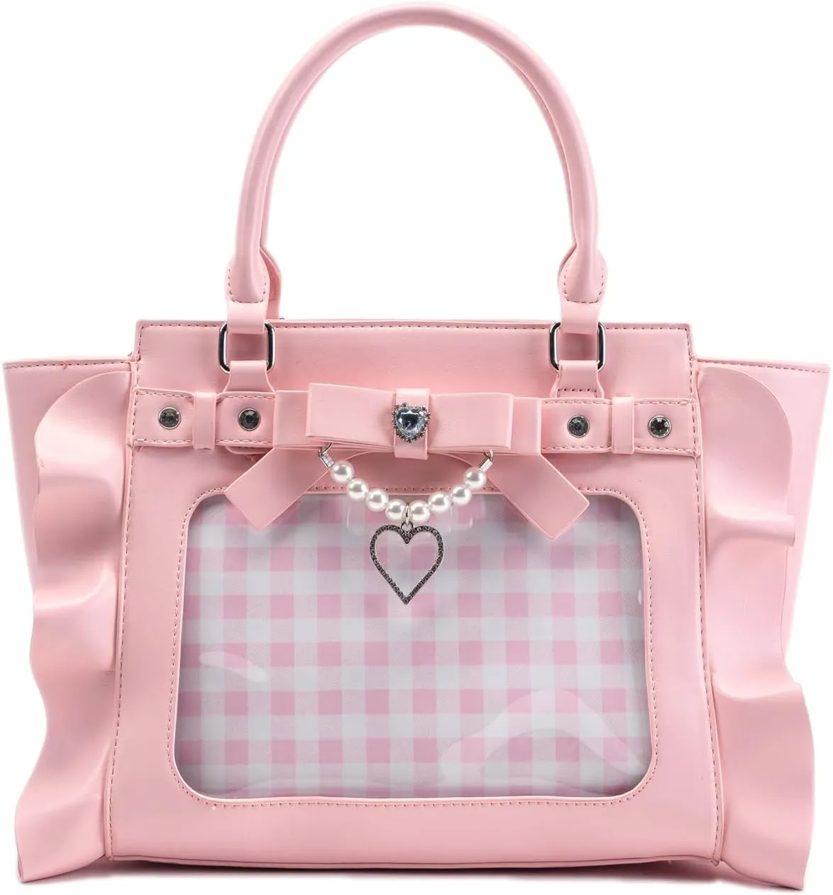 Ita Bag Pin Display Crossbody Bag Purse Aesthetic Handbag with Pearl Bow Ita Insert Display PU Leather Tote