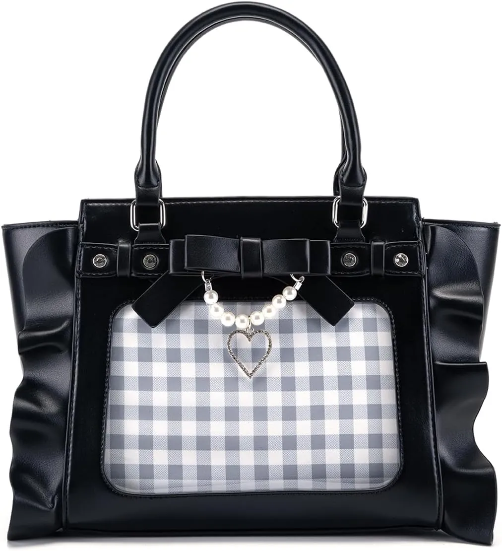 Ita Bag Pin Display Crossbody Bag Purse Aesthetic Handbag with Pearl Bow Ita Insert Display PU Leather Tote