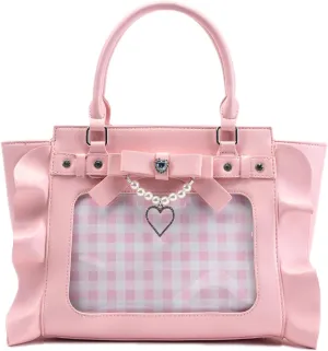 Ita Bag Pin Display Crossbody Bag Purse Aesthetic Handbag with Pearl Bow Ita Insert Display PU Leather Tote