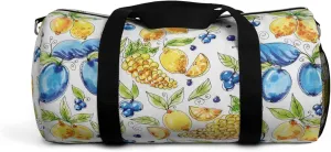 Italian Fruit Duffel Bag, Amalfi Inspired Citrus & Grapes Pattern, Yellow & Blue Gym Bag, Mediterranean Weekend Travel