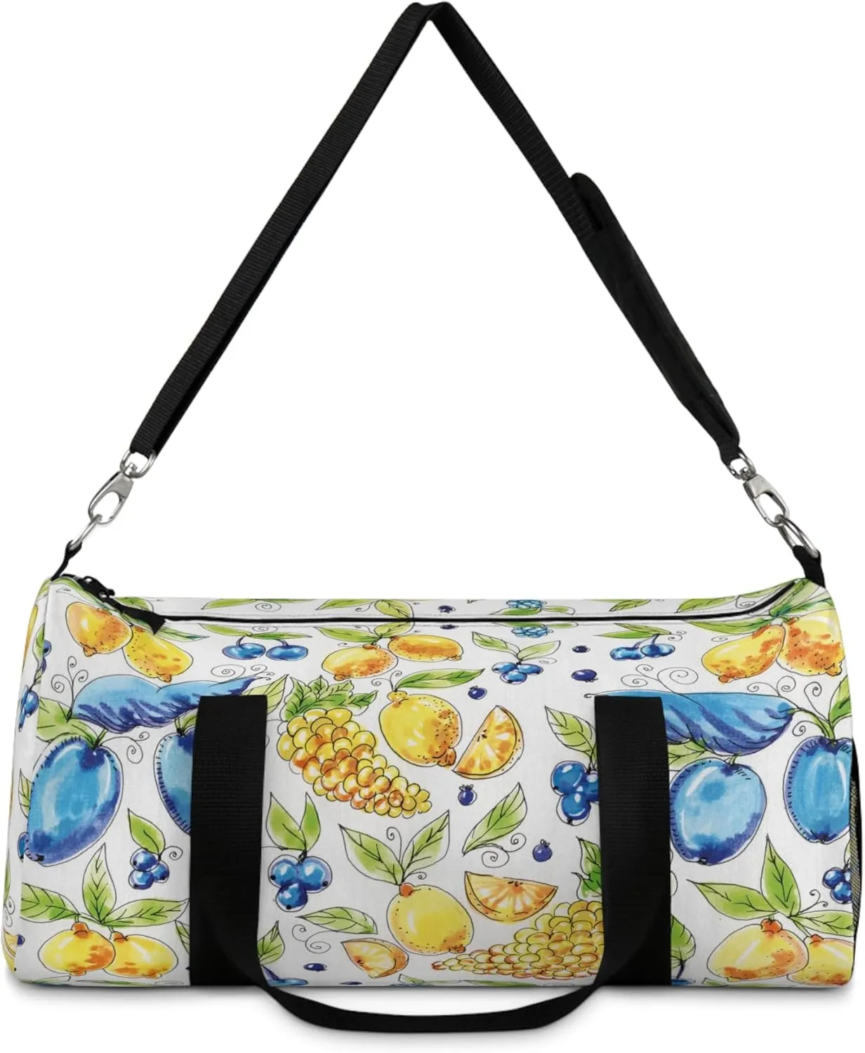 Italian Fruit Duffel Bag, Amalfi Inspired Citrus & Grapes Pattern, Yellow & Blue Gym Bag, Mediterranean Weekend Travel