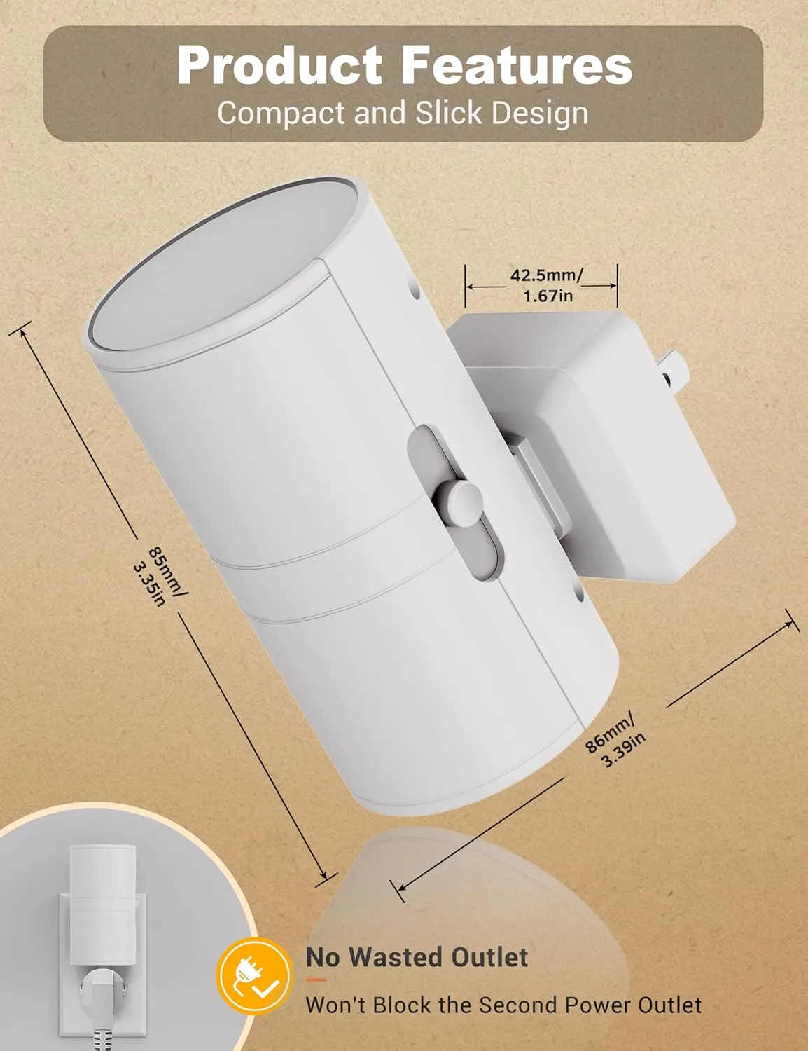 JandCase Night Lights Plug into Wall, Dimmable Night Light Plug in, Modern Night Light Dusk to Dawn Light Sensor, Warm White 3000K, 0-100LM Adjustable Brightness Nightlight for Hallway Bedroom, 2 Pack