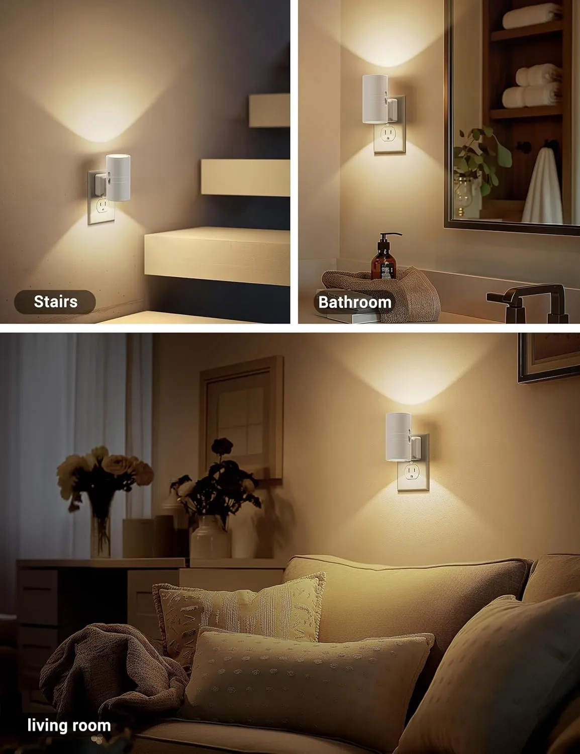 JandCase Night Lights Plug into Wall, Dimmable Night Light Plug in, Modern Night Light Dusk to Dawn Light Sensor, Warm White 3000K, 0-100LM Adjustable Brightness Nightlight for Hallway Bedroom, 2 Pack