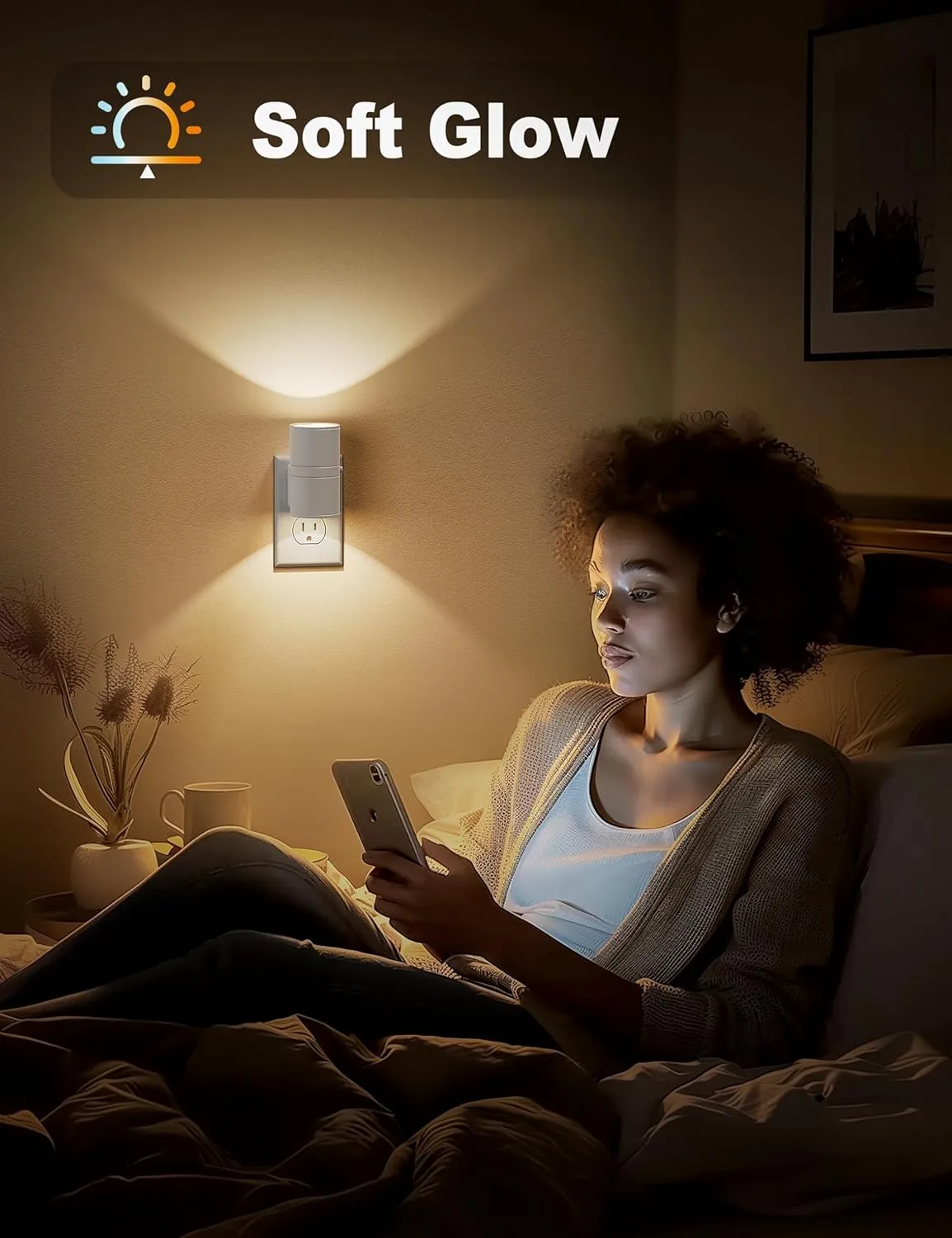 JandCase Night Lights Plug into Wall, Dimmable Night Light Plug in, Modern Night Light Dusk to Dawn Light Sensor, Warm White 3000K, 0-100LM Adjustable Brightness Nightlight for Hallway Bedroom, 2 Pack