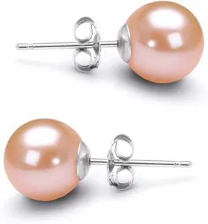 Japanese Freshwater Cultured Pearl Earrings Stud AAAA Graded 5-10mm Pink Stud Earrings for Women with 14K Gold Settings and Jewelry Gift Box - Orien Jewelry