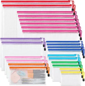 JARLINK 24 Pack 8 Sizes Mesh Pouch, 9 Colors, Waterproof Zipper File Bags Document Multipurpose Travel Bags for Office, School, Board Game, Puzzles, Cosmetics, Travel Accessories, and Home Organize