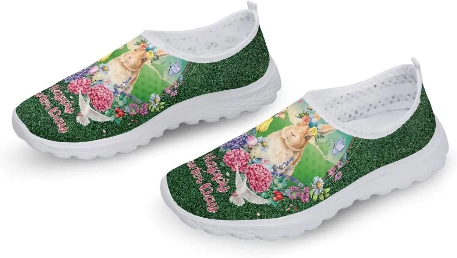 Jeiento Easter Shoes for Men Women Road Running Athletic Walking Tennis Sneakers Easter Rabbit Shoes Gifts for Boy Girl