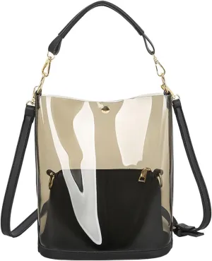 Jelly Bags Jelly Purses Clear PVC Transparent Tote Bag for Women 2 in 1Beach Large Shoulder Handbags Crossbody Bag(Black)