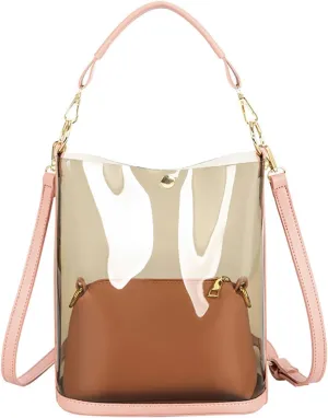 Jelly Bags Jelly Purses Clear PVC Transparent Tote Bag for Women 2 in 1Beach Large Shoulder Handbags Crossbody Bag(Pink)