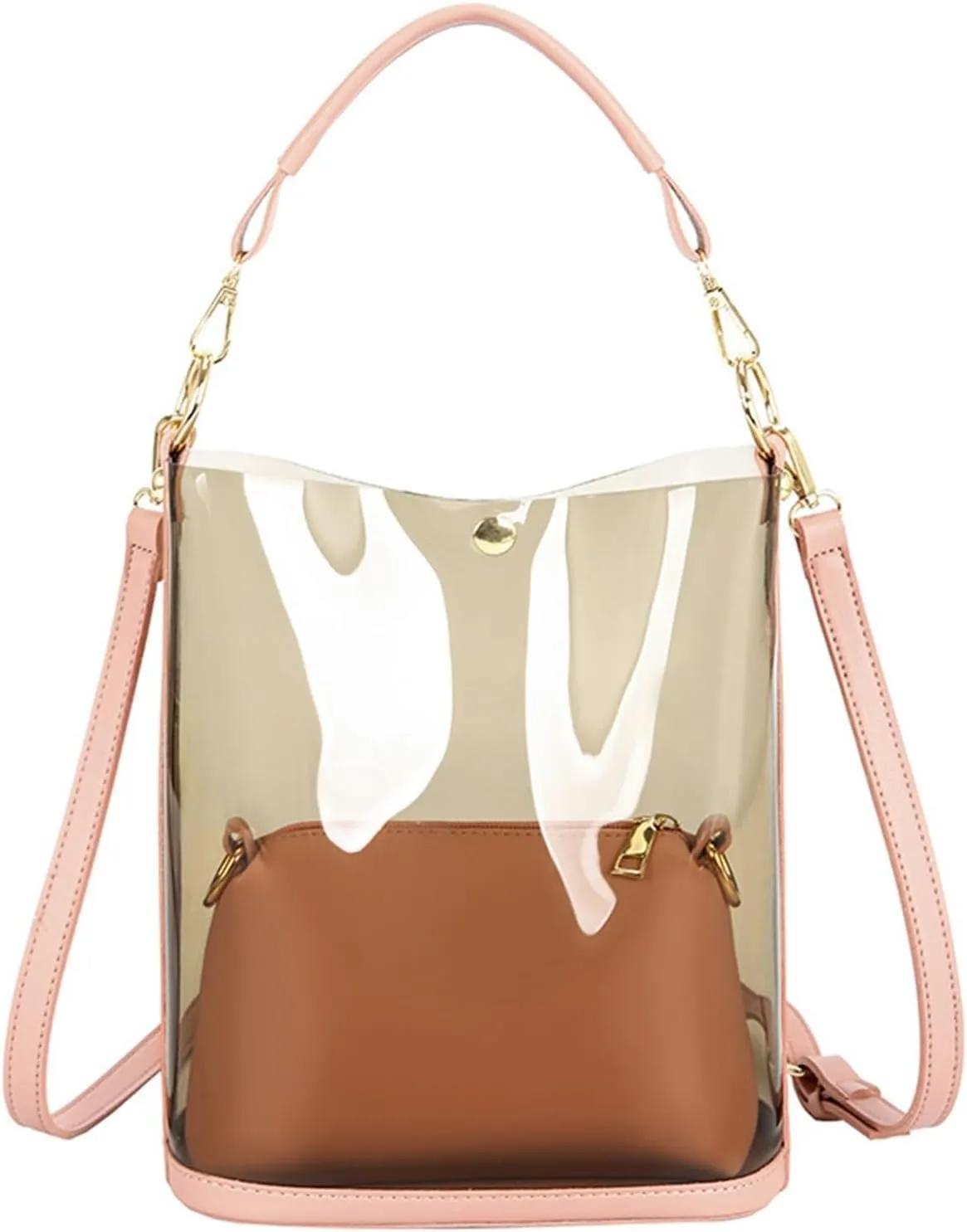 Jelly Bags Jelly Purses Clear PVC Transparent Tote Bag for Women 2 in 1Beach Large Shoulder Handbags Crossbody Bag(Pink)