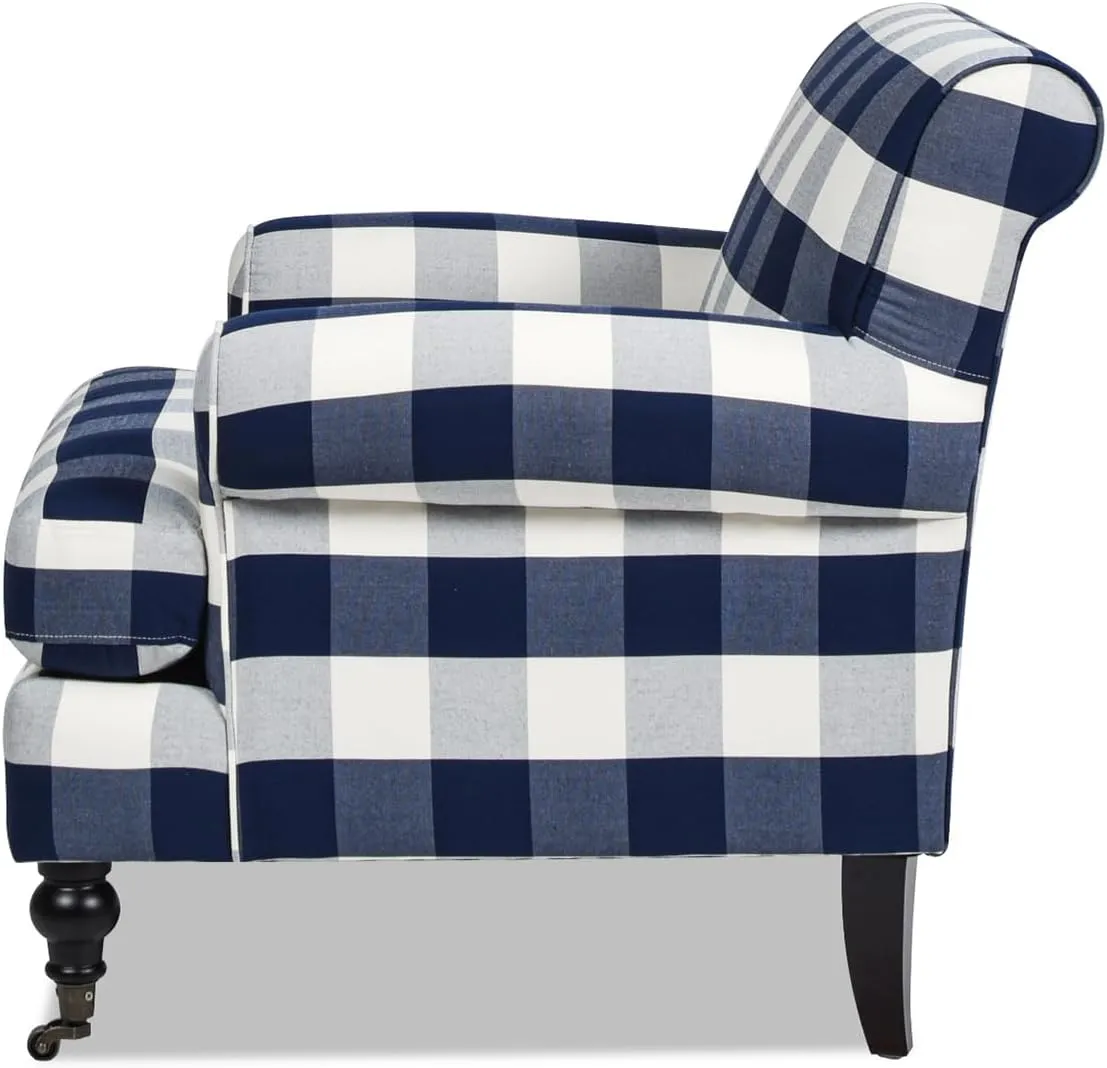 Jennifer Taylor Home Alana 38" Lawson Accent Arm Chair Metal Casters, Blue Lattice Woven
