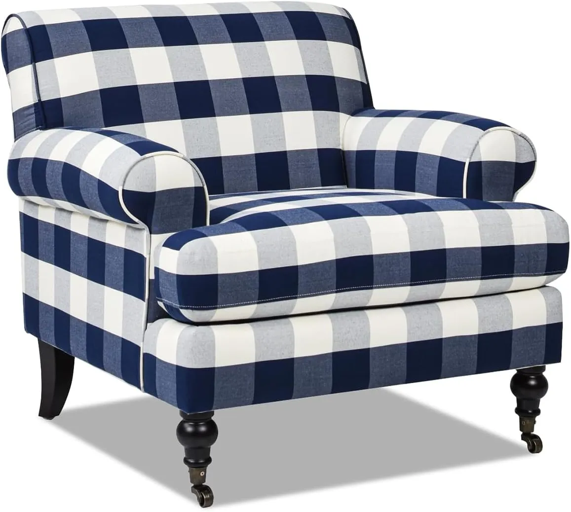 Jennifer Taylor Home Alana 38" Lawson Accent Arm Chair Metal Casters, Blue Lattice Woven
