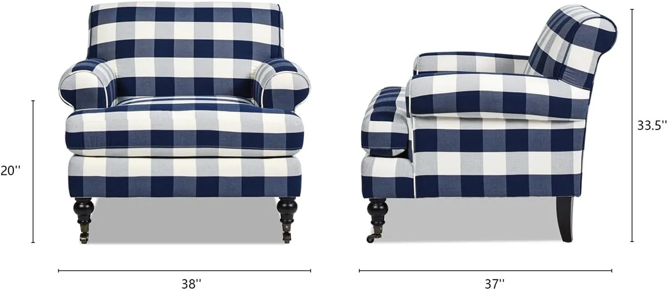 Jennifer Taylor Home Alana 38" Lawson Accent Arm Chair Metal Casters, Blue Lattice Woven