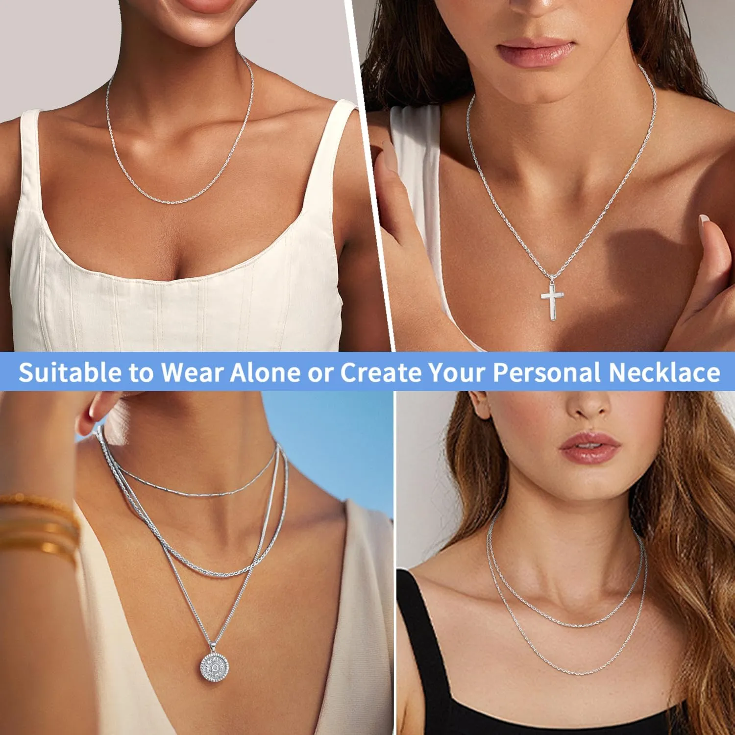 Jewlpire Italian 1.5mm Rope Chain 925 Sterling Silver Chain Necklace for Women, 14K Plated Gold Chain for Women Dainty & Sturdy Women's Chain Necklaces, 16 18 20 22 24 26 Inch