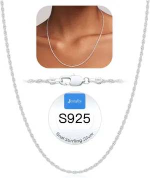 Jewlpire Italian 1.5mm Rope Chain 925 Sterling Silver Chain Necklace for Women, 14K Plated Gold Chain for Women Dainty & Sturdy Women's Chain Necklaces, 16 18 20 22 24 26 Inch