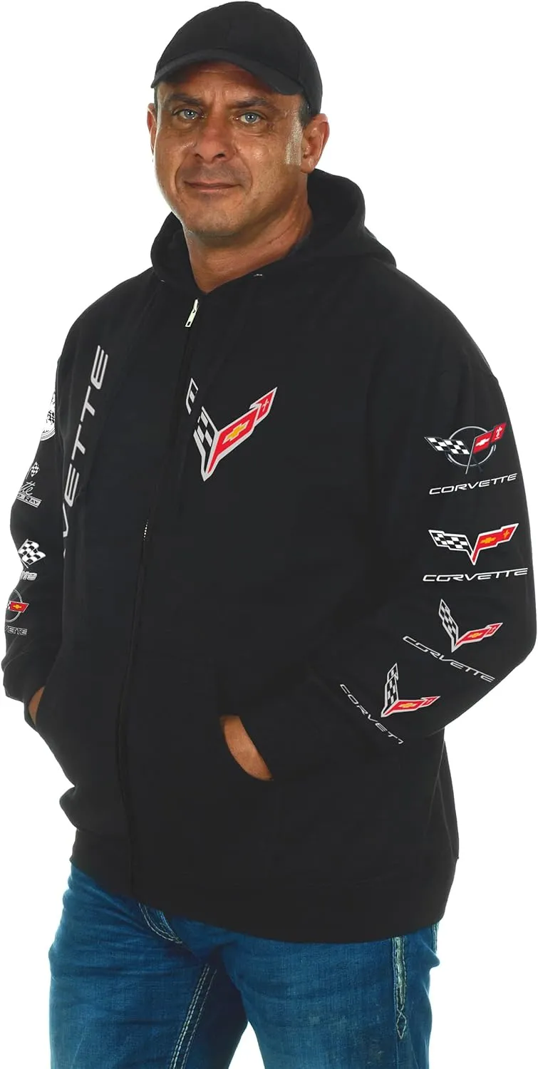 JH DESIGN GROUP Men's Chevy Corvette C8 Collage Zip-Up Hoodie Black Sweatshirt