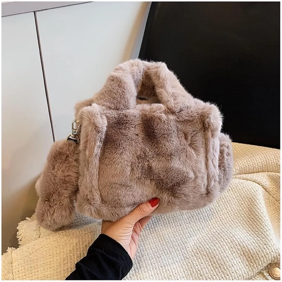 JHTPSLR Furry Tote Bag for Women - Soft Plush Crossbody Shoulder Bag - Winter Casual Fuzzy Tote