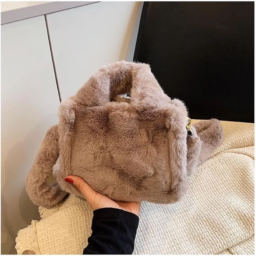 JHTPSLR Furry Tote Bag for Women - Soft Plush Crossbody Shoulder Bag - Winter Casual Fuzzy Tote