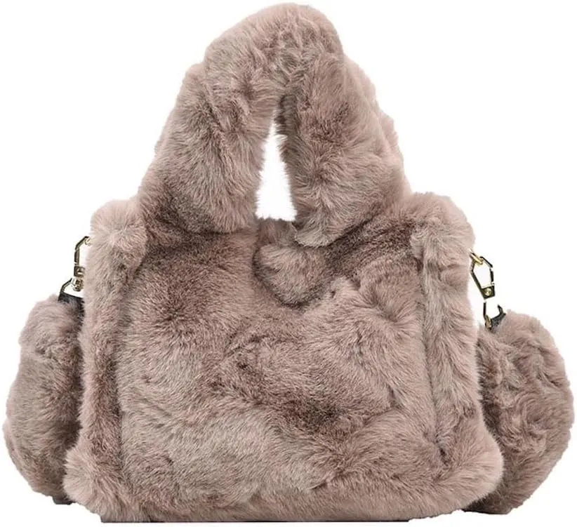 JHTPSLR Furry Tote Bag for Women - Soft Plush Crossbody Shoulder Bag - Winter Casual Fuzzy Tote