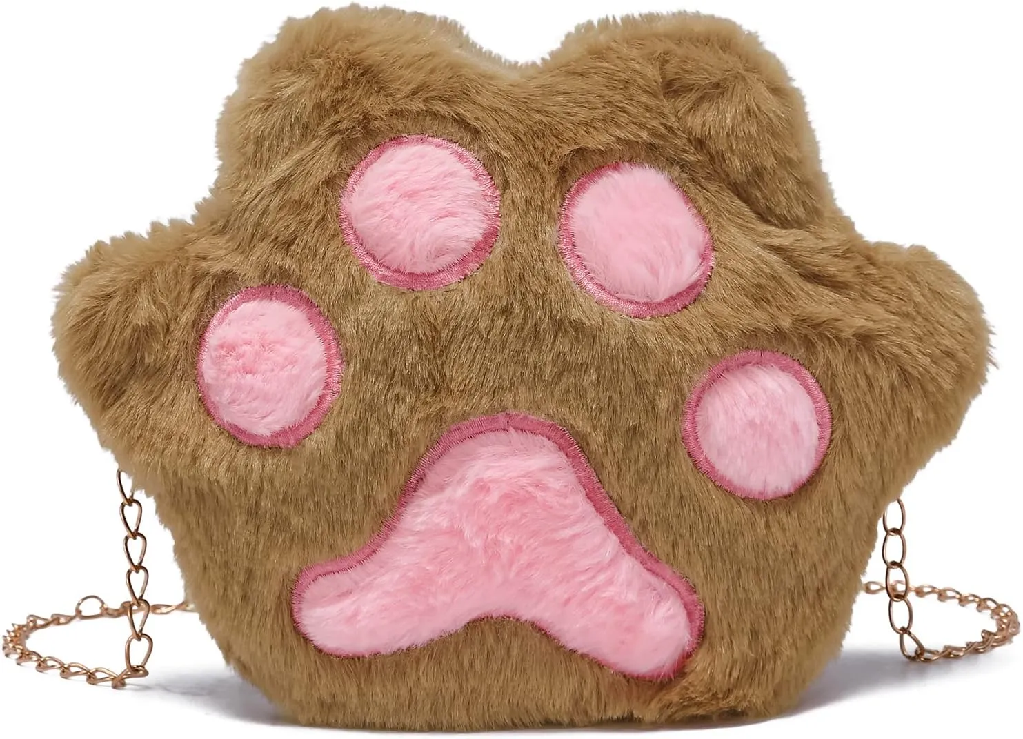JHVYF Girls Cute Plush Crossbody Bag Kawaii Cat's Paw Shoulder Purse for Women Cell Phone Wallet Handbags Brown