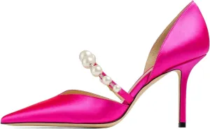 JiaBinji Women Pearl Heels Strappy Sandals Pointed Toe Backless Stiletto Slip On Pumps Dress Bridal Party Pumps