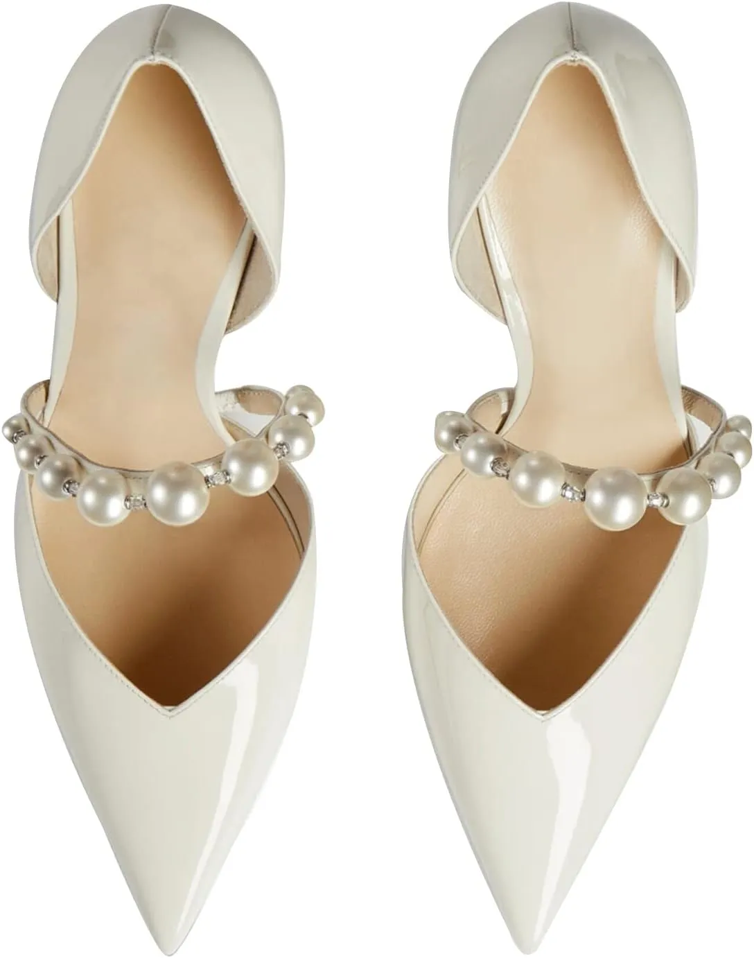 JiaBinji Women Pearl Heels Strappy Sandals Pointed Toe Backless Stiletto Slip On Pumps Dress Bridal Party Pumps
