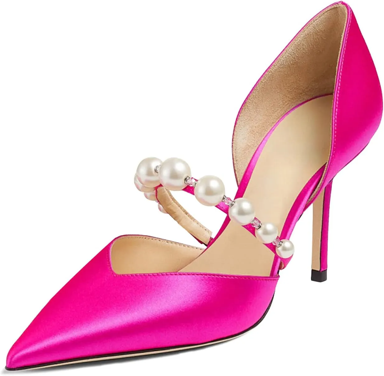 JiaBinji Women Pearl Heels Strappy Sandals Pointed Toe Backless Stiletto Slip On Pumps Dress Bridal Party Pumps