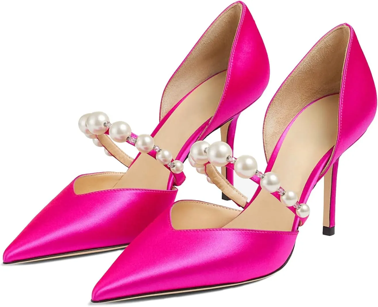 JiaBinji Women Pearl Heels Strappy Sandals Pointed Toe Backless Stiletto Slip On Pumps Dress Bridal Party Pumps